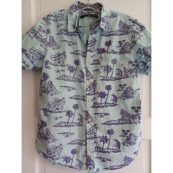 Stoic Other - Stoic Hawaiian cotton camp shirt mens S tropical beach ukulele palm trees luau